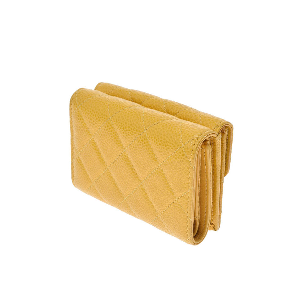 シャネルコンパクトウォレット 14143 黄 レディース 三つ折り財布