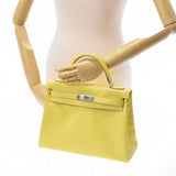 HERMES HERMES HERMES KELLY 32 INNER SEWING 2WAY LIME Silver Metal D -Graved（2019年左右）有史以来 - 彩色手提包A级使用Ginzo