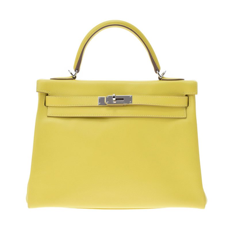 HERMES HERMES HERMES KELLY 32 INNER SEWING 2WAY LIME Silver Metal D -Graved（2019年左右）有史以来 - 彩色手提包A级使用Ginzo