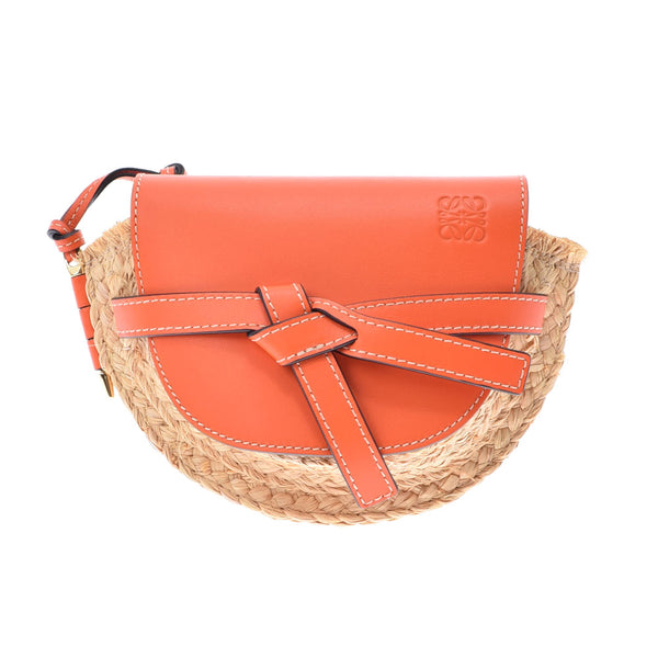 LOEWE Loebe Gate Mini Orange 329.13.u62-9156 Ladies Curf Lafia Shoulder Bag Unused Ginzo