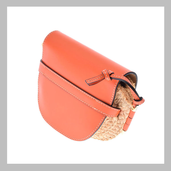 LOEWE Loebe Gate Mini Orange 329.13.u62-9156 Ladies Curf Lafia Shoulder Bag Unused Ginzo