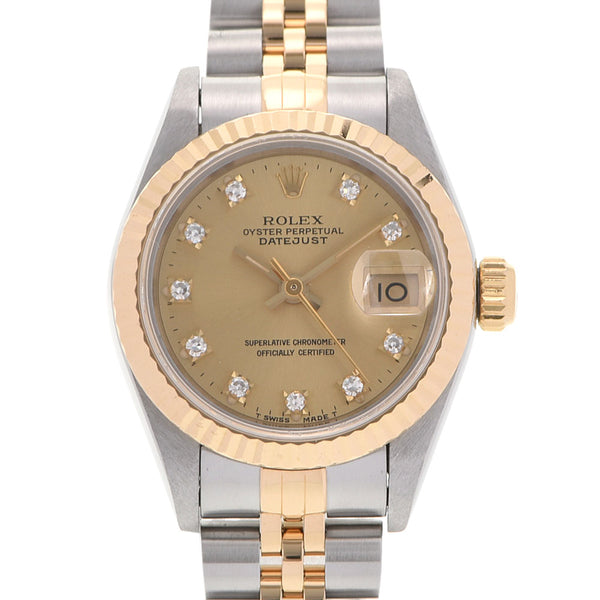 ROLEX Rolex Datejust 10P Diamond 69173G Ladies YG/SS Watch Automatic Champagne Dial AB Rank Used Ginzo