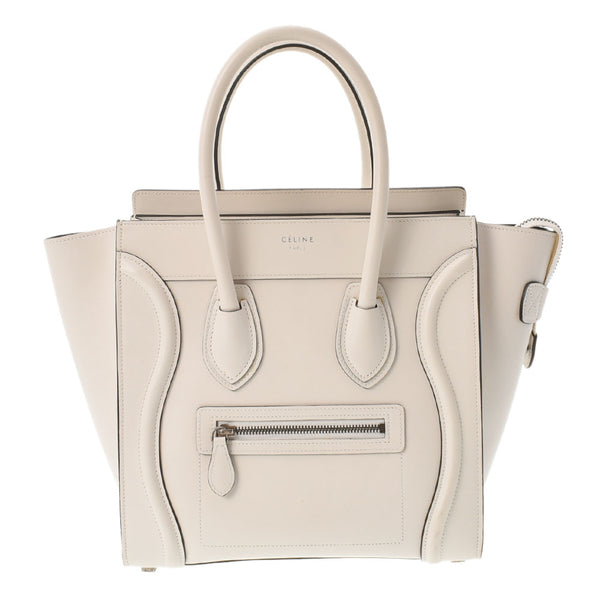 CELINE Celine Ragger Micro Shopper White Ladies Calf Handbag AB Rank Used Ginzo