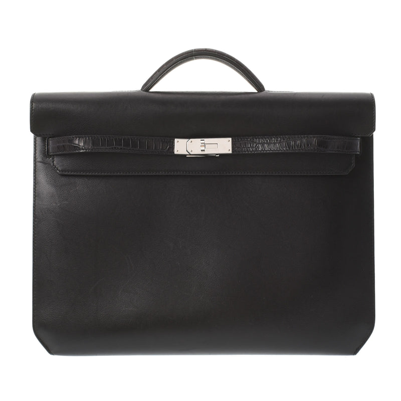 HERMES Hermes Kelly De Pesh 36 Black Silver Bracket Y engraved (around 2020) Men's Evergain/Porosus Business Bag B Rank used Ginzo