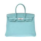 HERMES Hermes Birkin 35 Blue Ator Silver metal T -engraved (around 2015) Unisex Togo Handbag A Rank used Ginzo
