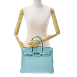 HERMES Hermes Birkin 35 Blue Ator Silver metal T -engraved (around 2015) Unisex Togo Handbag A Rank used Ginzo