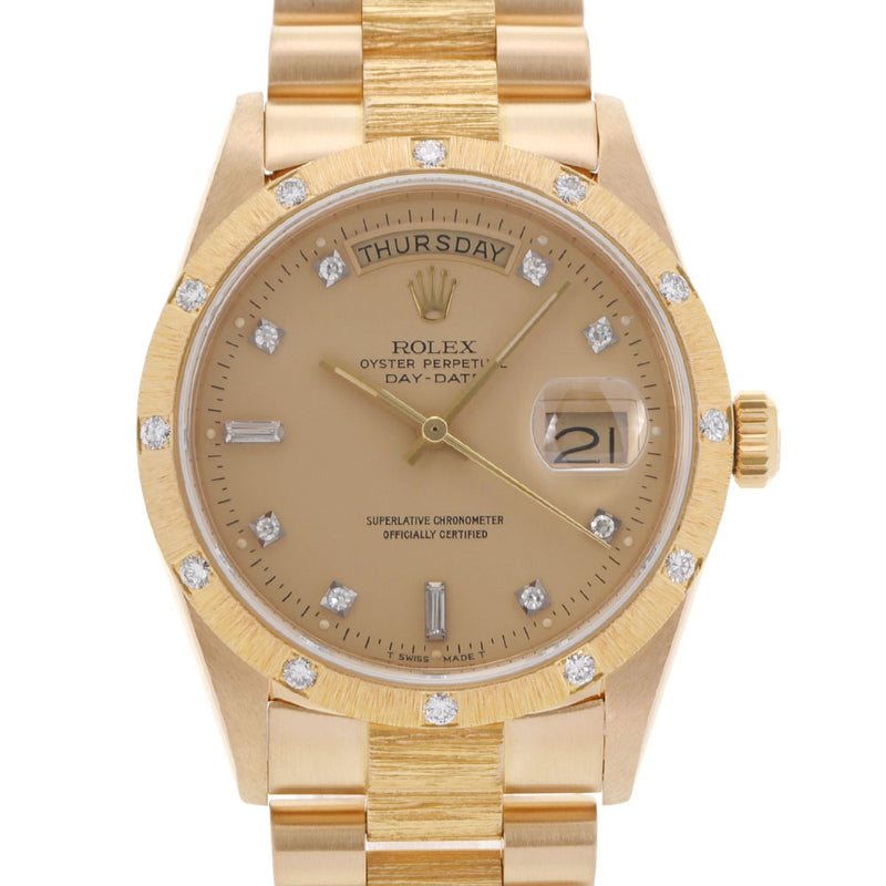 ROLEX Rolex Day Date 10P Diamond Bezel 12P Diamond 18108A Men's YG Watch Automatic Champagne Dial A Rank used Ginzo