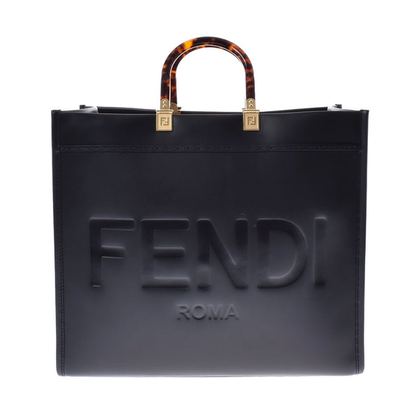 Fendi Fendi Sunshine大型黑色金支架8BH372女士弯曲手提包未使用的Ginzo
