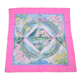 HERMES Hermes Care 90 GIVERNY Plant Motif Pink Ladies Silk 100 % Scarf A Rank used Ginzo