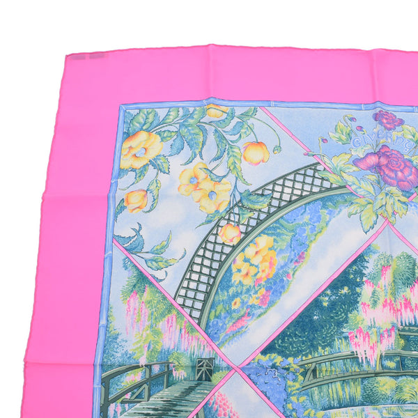 HERMES Hermes Care 90 GIVERNY Plant Motif Pink Ladies Silk 100 % Scarf A Rank used Ginzo
