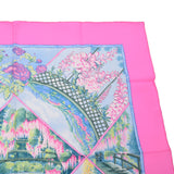 HERMES Hermes Care 90 GIVERNY Plant Motif Pink Ladies Silk 100 % Scarf A Rank used Ginzo