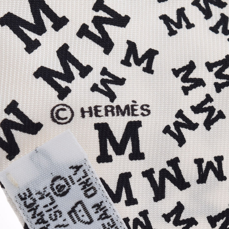 HERMES Hermes twilly old tag logo Alphabet White/Black Ladies Silk 100 % Scarf AB Rank used Ginzo