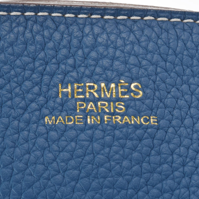 HERMES エルメス ドゥブルセンス 45 リバーシブル ブルータラサ/白 □Q刻印(2013年頃) ユニセックス トリヨンクレマンス トートバッグ ABランク 中古 銀蔵