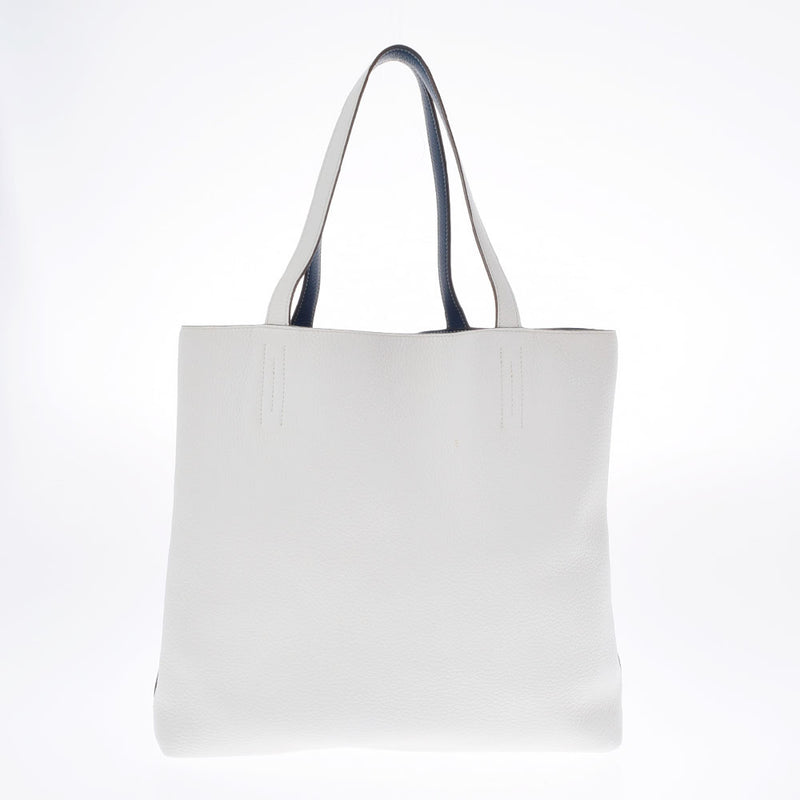 HERMES Hermes Dubble Sense 45 Reversible Blue Tarasa/White □ Q -engraved (around 2013) Unisex Toryon Lemance Tote Bag AB Rank Used Ginzo