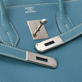 HERMES エルメス バーキン35 ブルージーン パラジウム金具 □F刻印(2002年頃) ユニセックス トゴ ハンドバッグ ABランク 中古 銀蔵