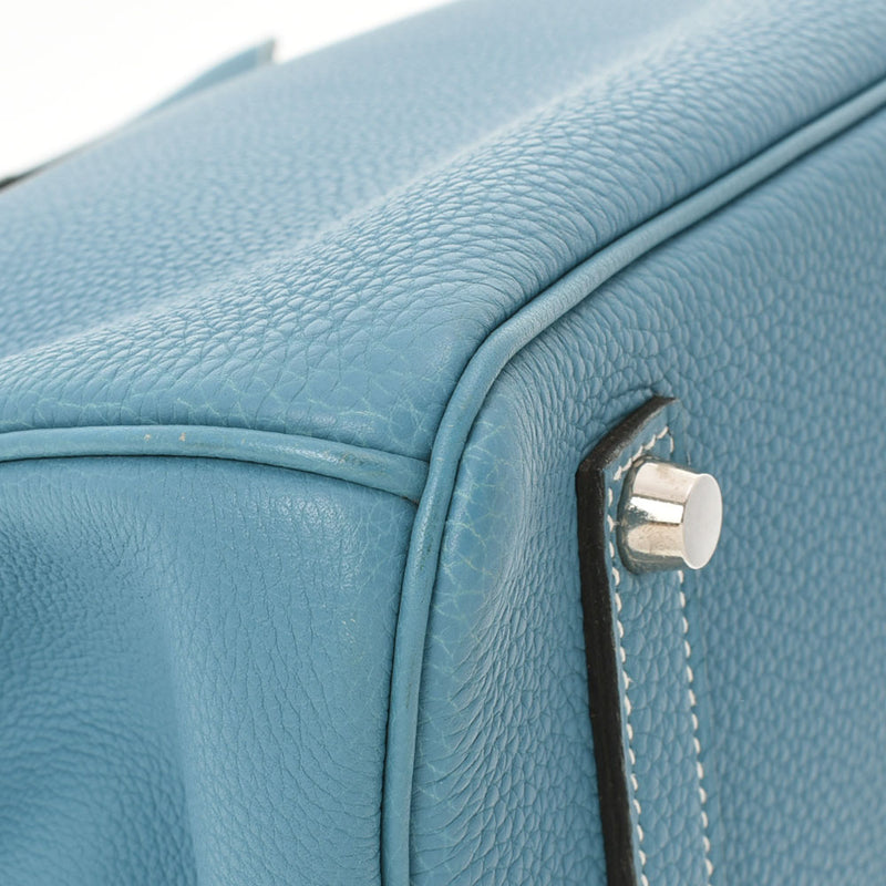 HERMES エルメス バーキン35 ブルージーン パラジウム金具 □F刻印(2002年頃) ユニセックス トゴ ハンドバッグ ABランク 中古 銀蔵