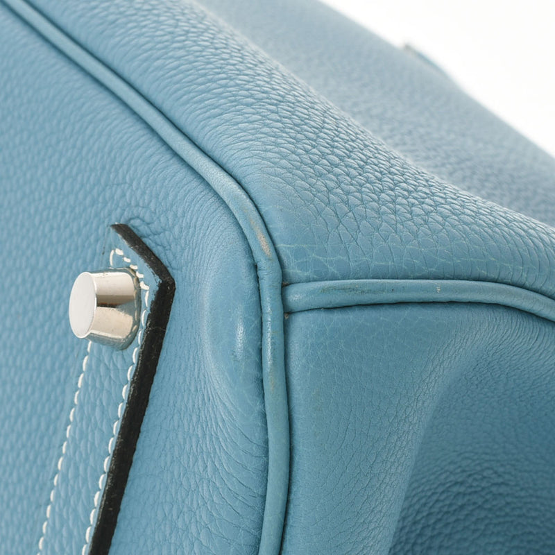 HERMES エルメス バーキン35 ブルージーン パラジウム金具 □F刻印(2002年頃) ユニセックス トゴ ハンドバッグ ABランク 中古 銀蔵