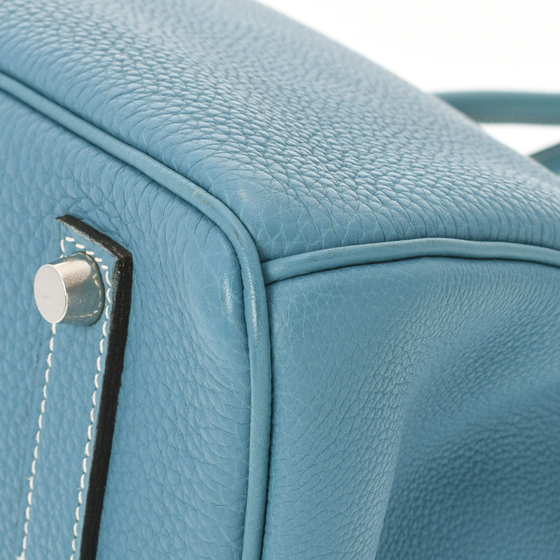 HERMES エルメス バーキン35 ブルージーン パラジウム金具 □F刻印(2002年頃) ユニセックス トゴ ハンドバッグ ABランク 中古 銀蔵