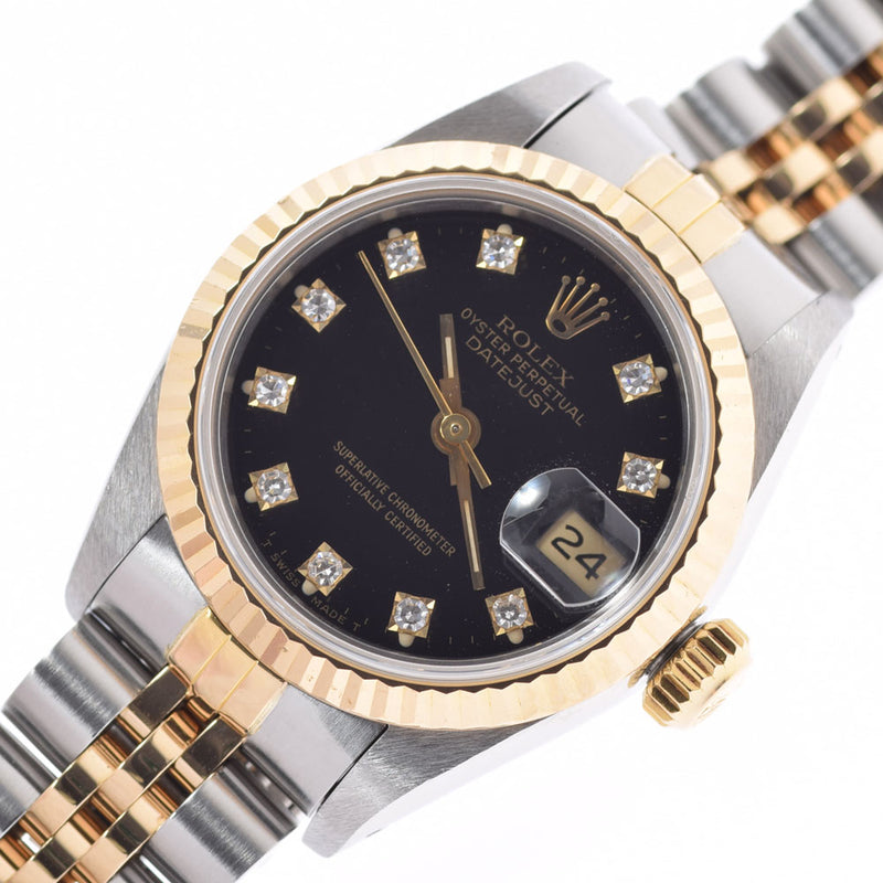 ROLEX Rolex Datejust 10P diamond 69173G Ladies YG/SS Watch Automatic Black Dial A Rank Used Ginzo