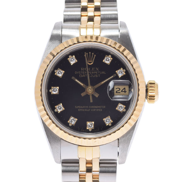 ROLEX Rolex Datejust 10P diamond 69173G Ladies YG/SS Watch Automatic Black Dial A Rank Used Ginzo