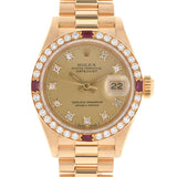 ROLEX Rolex Date Just Bezel Diamond/Ruby 10P diamond 69068G Ladies YG Watch Automatic Champagne Dial A Rank used Ginzo