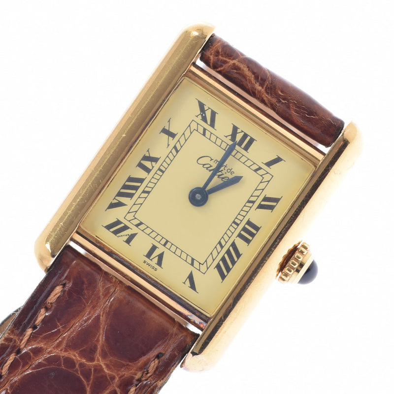 Cartier Cartier Mast Tank Boys GP/Leather Watch Quartz Ivory Dial AB Rank used Ginzo