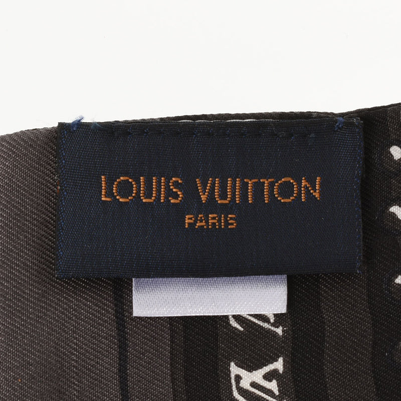 LOUIS VUITTON Louis Vuitton Bandeau Lv World Brown M70853 Ladies Silk 100% Scarf AB Rank Used Ginzo