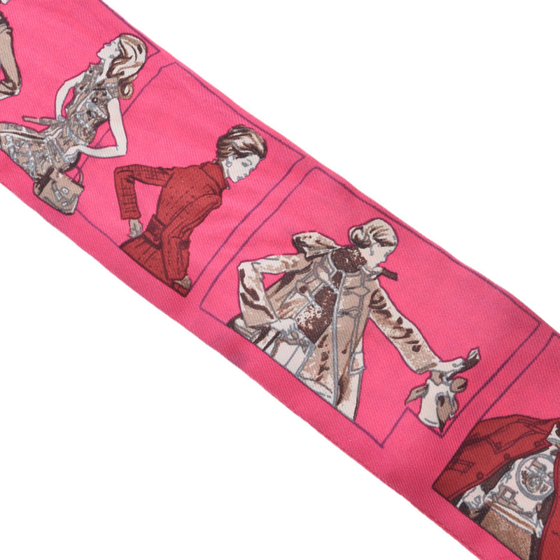 爱马仕爱马仕（Hermes Hermes）twilly tag妇女主题氛围粉红色女士丝绸丝绸100％围巾AB级使用Ginzo