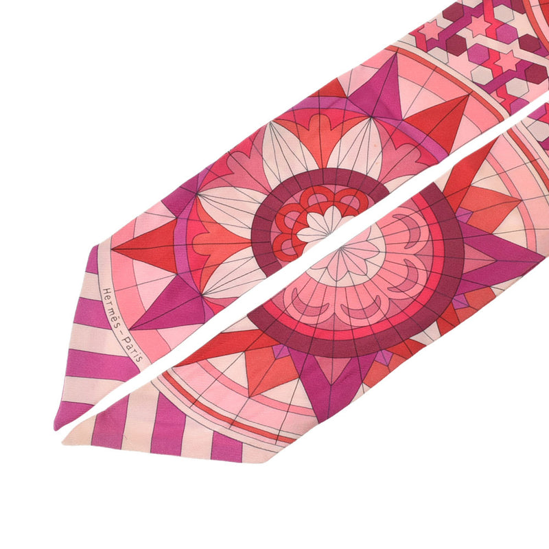 爱马仕爱马仕（Hermes Hermes）twilly旧标签几何花图案粉红色女士丝绸丝绸100％围巾AB级使用Ginzo