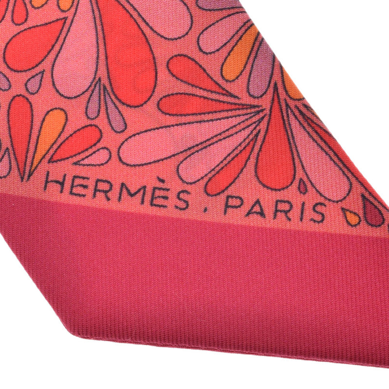 HERMES エルメス ツイリー 旧タグ 幾何学花柄 レッド レディース シルク100％ スカーフ ABランク 中古 銀蔵