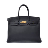 HERMES エルメス バーキン35 黒 ゴールド金具 □G刻印(2003年頃) ユニセックス トゴ ハンドバッグ ABランク 中古 銀蔵