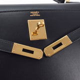 HERMES HERMES HERMES KELLY 32外缝制2way黑色金支架□G雕刻（大约2003年）女士盒子carf手提包A级使用Ginzo