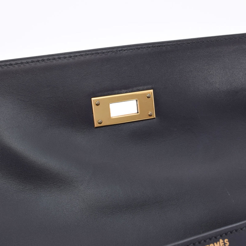 HERMES Hermes Hermes Kelly 32 outer sewing 2WAY Black Gold Bracket □ G engraved (around 2003) Ladies Box Carf Handbag A Rank Used Ginzo