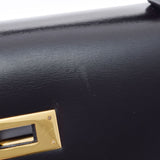 HERMES Hermes Hermes Kelly 32 outer sewing 2WAY Black Gold Bracket ○ R engraved (around 1988) Ladies Box Carf Handbag AB Rank Used Ginzo