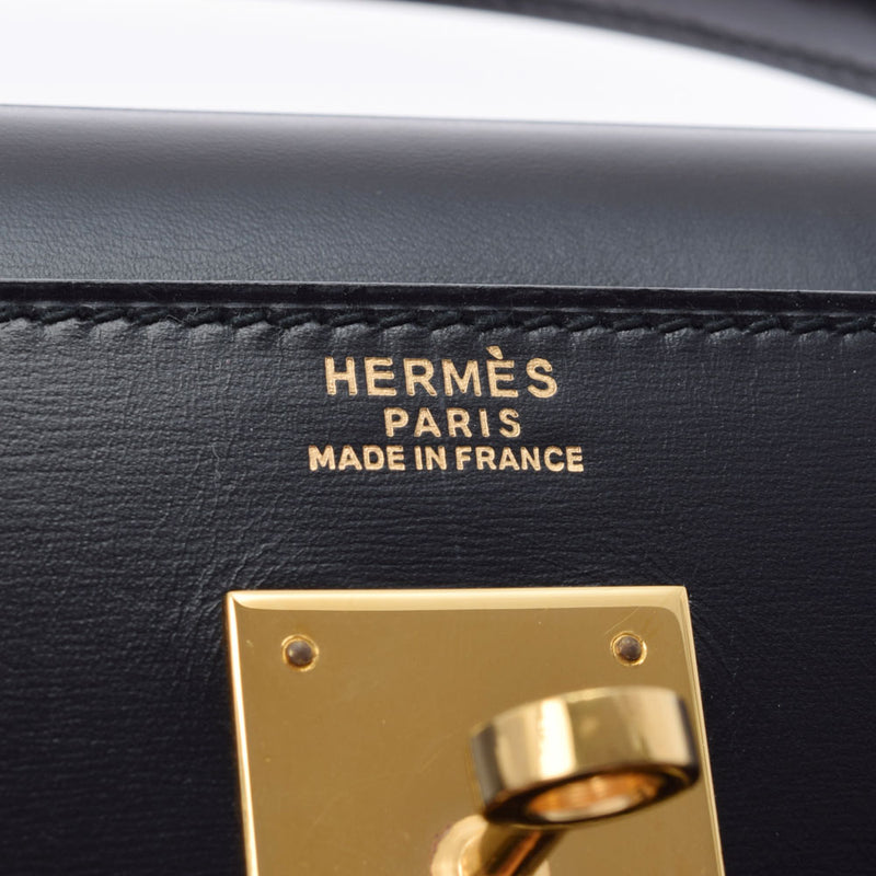 HERMES エルメス ケリー 32 外縫い 2WAY 黒 ゴールド金具 ○R刻印(1988年頃) レディース ボックスカーフ ハンドバッグ ABランク 中古 銀蔵