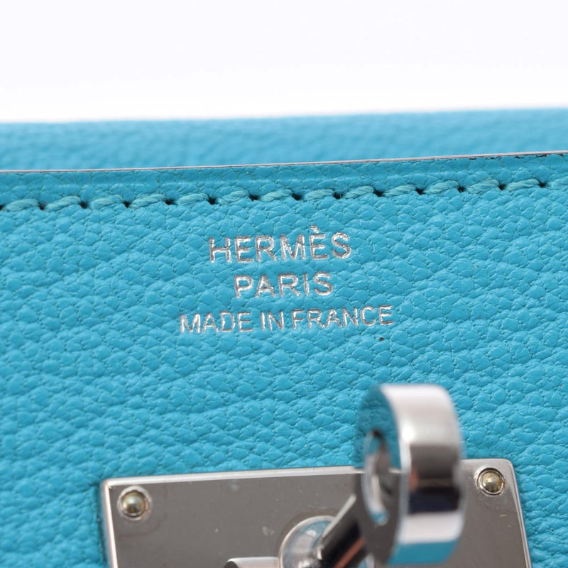 HERMES Hermes Hermes Wallet Blue Ass -Tick Silver Bracket T engraved (around 2015) Ladies Shable Long Wallet A Rank used Ginzo