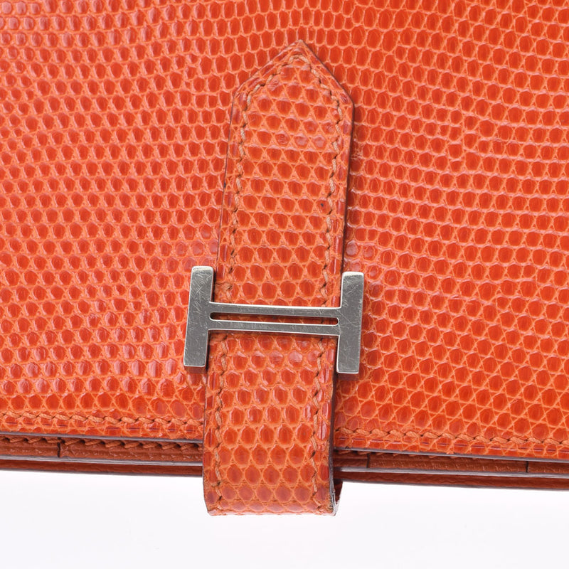 HERMES エルメス ベアンスフレ オレンジ シルバー金具 □J刻印(2006年頃) レディース リザード 長財布 ABランク 中古 銀蔵