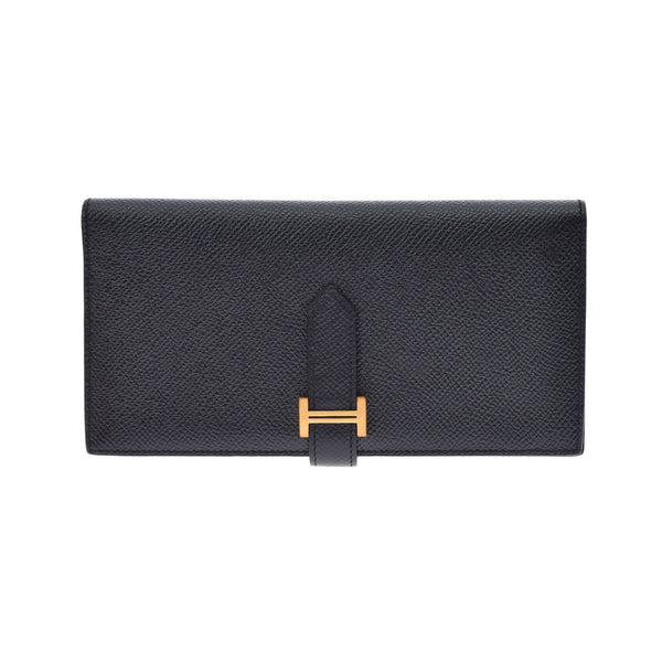 HERMES Hermes Bears Freque Black Gold Bracket X engraved (around 2016) Ladies Vo Epson Long Wallet AB Rank Used Ginzo