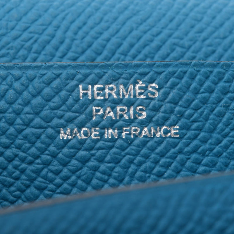 HERMES Hermes Beans Freed Blue Feel Meal/Blue Saffir Silver Bracket □ Q -engraved (around 2013) Ladies Epson Long Wallet New Federation Ginzo