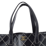 香奈儿香奈儿野生针迹黑色金架女士小腿手提包B等级用ginzo