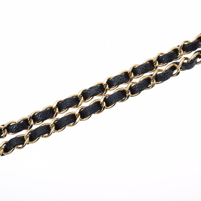 香奈儿Chanel Matrasse链肩25厘米黑色金支架女士垫子鱼子酱皮肤肩袋用ginzo