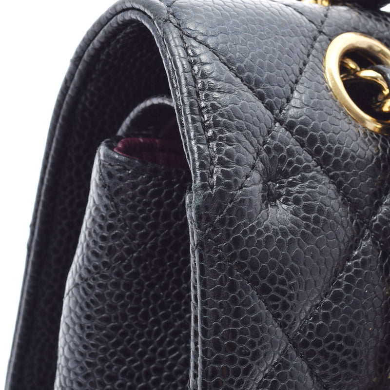 香奈儿Chanel Matrasse链肩25厘米黑色金支架女士垫子鱼子酱皮肤肩袋用ginzo