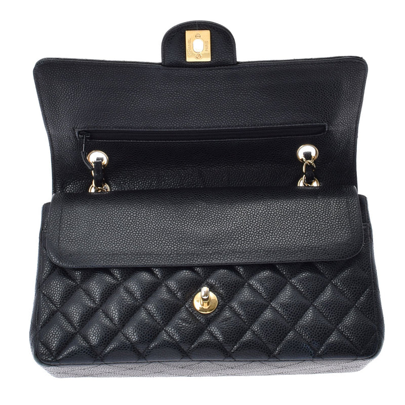 CHANEL Chanel Matrasse Chain Shoulder 25cm Black Gold Bracket Ladies Mat Caviar Skin Shoulder Bag A Rank Used Ginzo