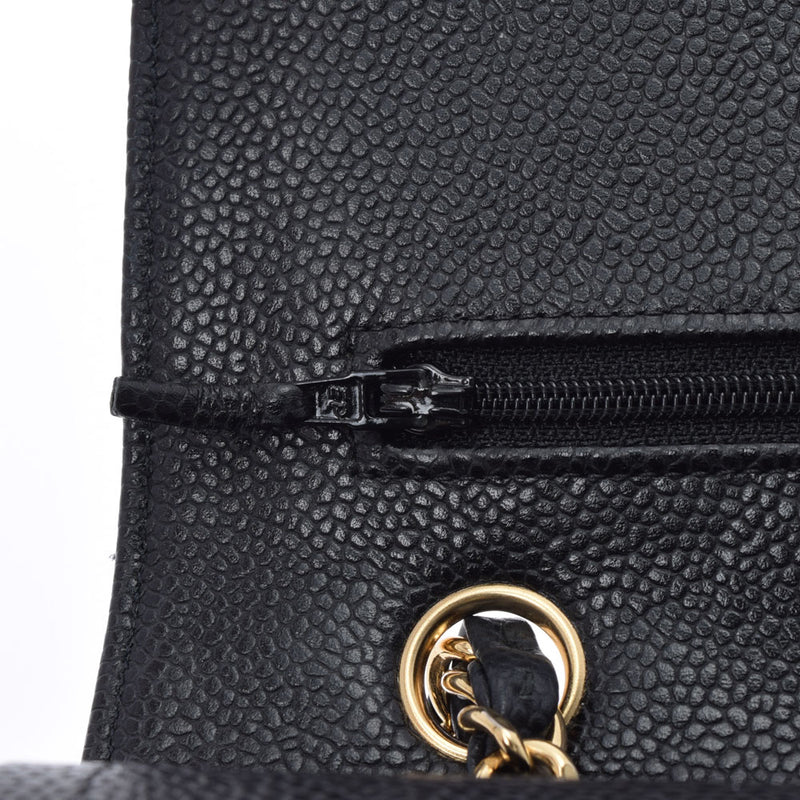 香奈儿Chanel Matrasse链肩25厘米黑色金支架女士垫子鱼子酱皮肤肩袋用ginzo