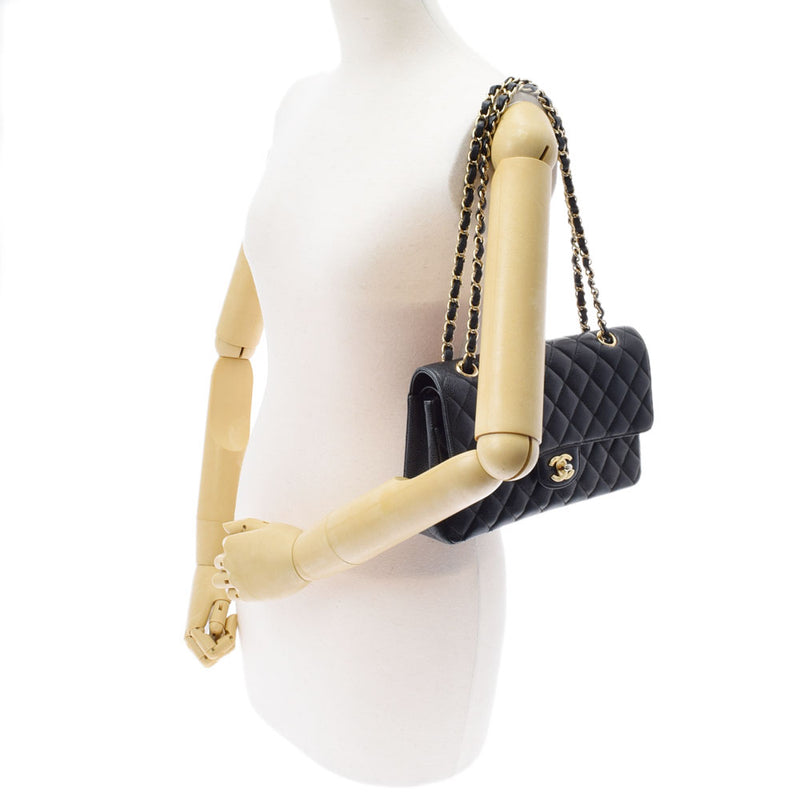 CHANEL Chanel Matrasse Chain Shoulder 25cm Black Gold Bracket Ladies Mat Caviar Skin Shoulder Bag A Rank Used Ginzo