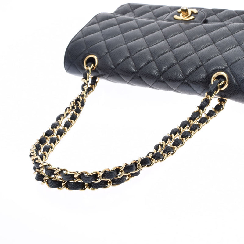 香奈儿Chanel Matrasse链肩25厘米黑色金支架女士垫子鱼子酱皮肤肩袋用ginzo