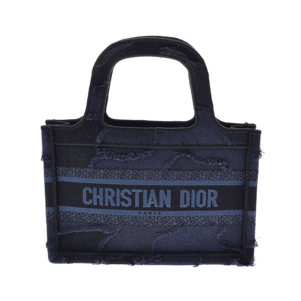 克里斯蒂安·迪奥（Christian dior Christian Dior）书籍手提袋迷你海军/黑人女士帆布手袋二手Ginzo