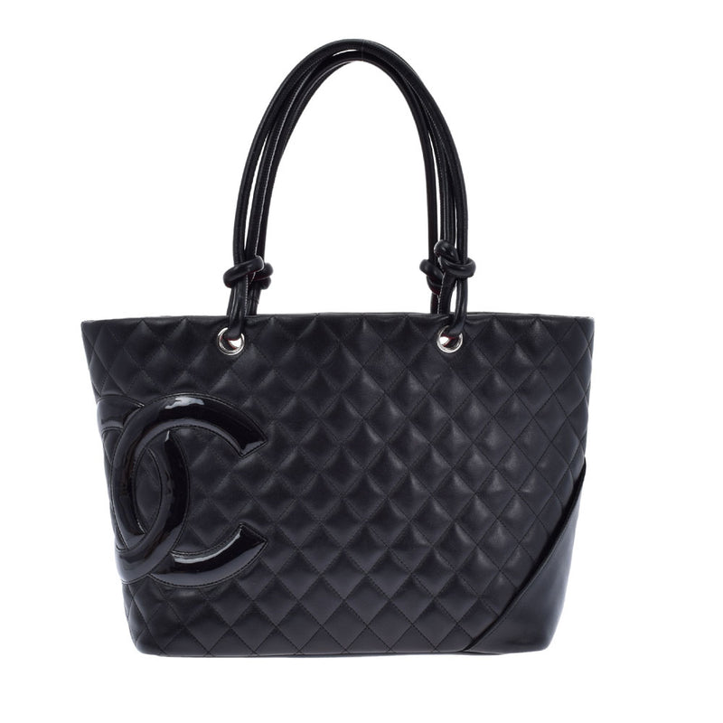 CHANEL シャネル カンボンライン ラージトート 黒/黒 レディース ラムスキン トートバッグ ABランク 中古 銀蔵