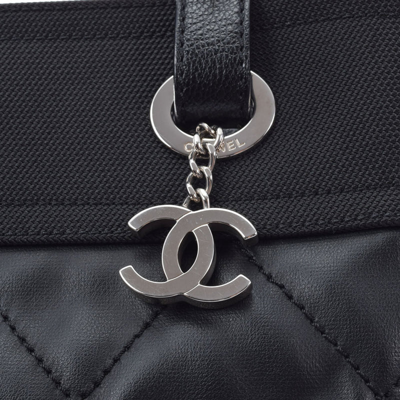 CHANEL シャネル パリビアリッツ PM 黒 シルバー金具 レディース レザー キャンバス トートバッグ Aランク 中古 銀蔵