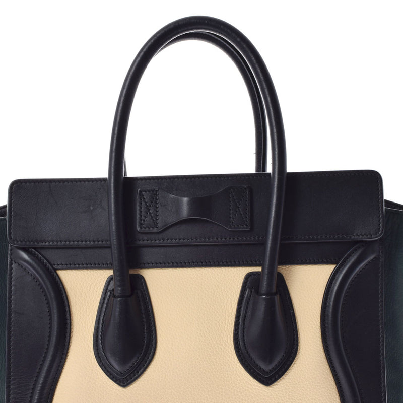 CELINE セリーヌ ラゲージ マイクロショッパー 黒/ベージュ/カーキ レディース カーフ スウェード ハンドバッグ Bランク 中古 銀蔵